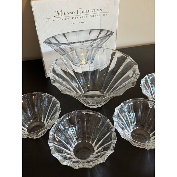 SHANNON Crystal by Godinger 5 Piece Salad Bowl Set – Made in Italy – New in Box - Picture 3 of 8